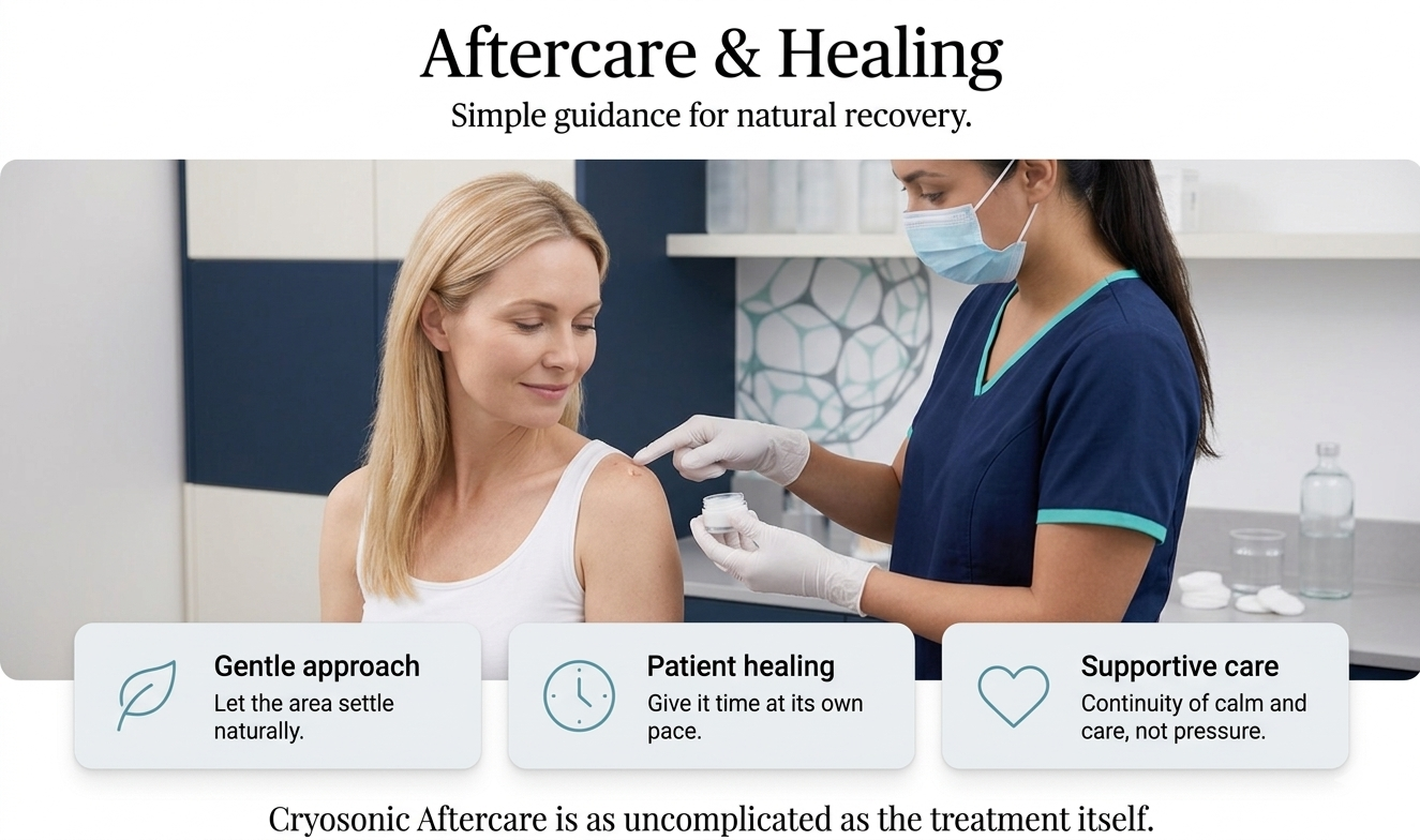 Illustration representing the aftercare and healing process following Cryosonic Treatment